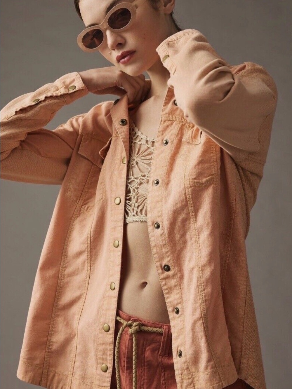 Pilcro Peach Utility Jacket with Snap Front